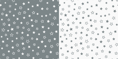 Little stars seamless pattern. Irregular starry texture for print, textile, fabric, cards or wrapping paper. Light stars on a dark background and dark stars on a white background.