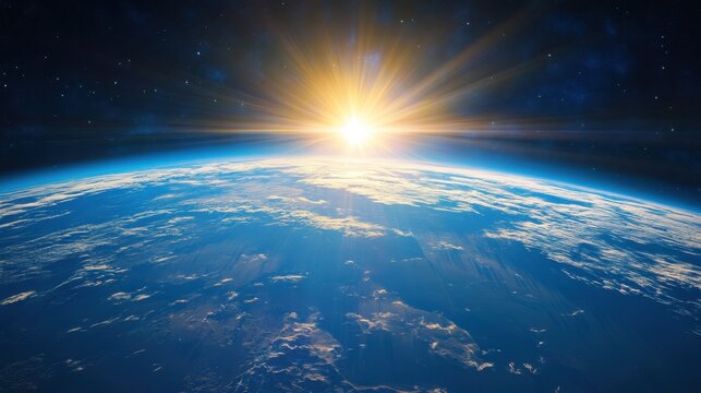 a glowing blue atmospheric ozone layer shielding earth from uv radiation, seen from space, sunlight refracting at high altitude, science visualization, vibrant environmental energy - Powered by Adobe