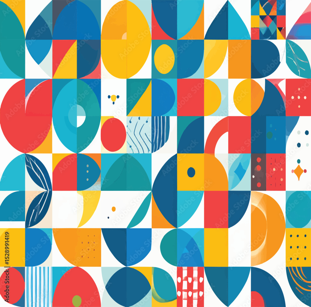 Poster abstract geometric pattern with circles squares triangles and other shapes design