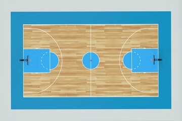 basketball court viewed from above - 3D rendering