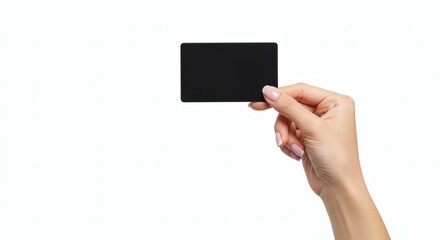 Female hand holding black card on white Payment with shopping concept.