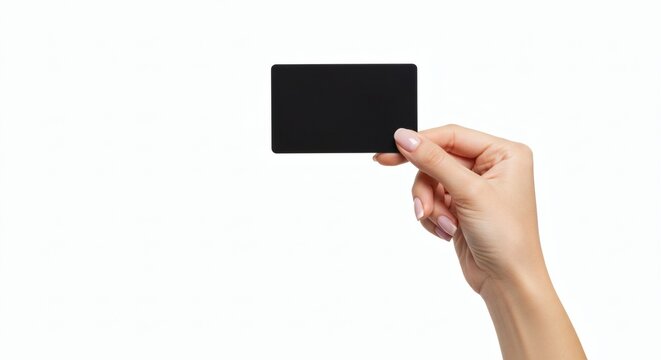 Female hand holding black card on white Payment with shopping concept.