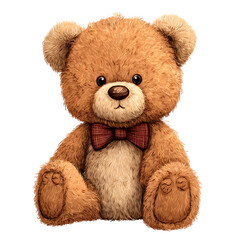Obraz premium Soft, fluffy brown teddy bear, a cute childhood toy, isolated on a white background