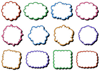 曲線のフレームセット、手書き、ポップなデザイン、影付き