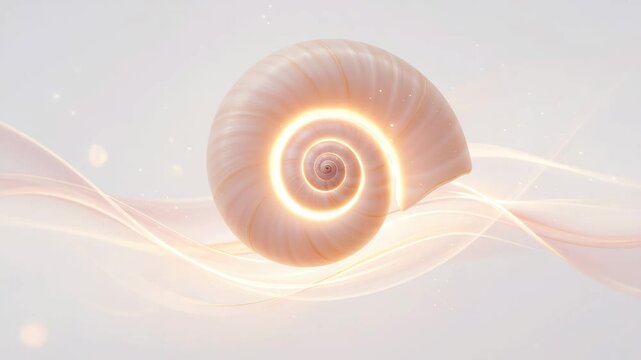 Spiral seashell with soft glow on light background  