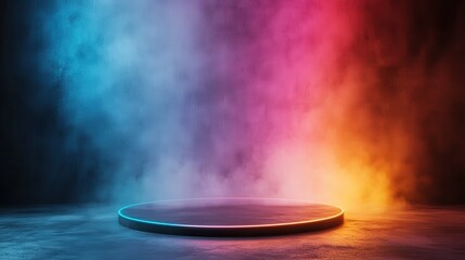 Obraz premium A captivating stage background adorned with vibrant lighting effects, perfect for concerts or performances, creating an exciting atmosphere that draws in the audience's attention.