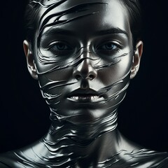 Artful expression of metallic beauty captures emotions and mystery in shadowy backdrop Generative AI
