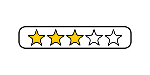 Clean UI star rating with 3 filled yellow stars and 2 empty stars. Represents average performance or satisfaction, great for digital ratings and interface design.