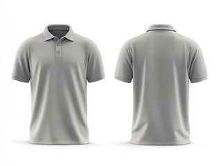 Gray Polo Shirt Mockup Featuring Front and Back Views on a White Background. High quality