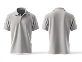 Gray Polo Shirt Mockup Featuring Front and Back Views on a White Background. High quality