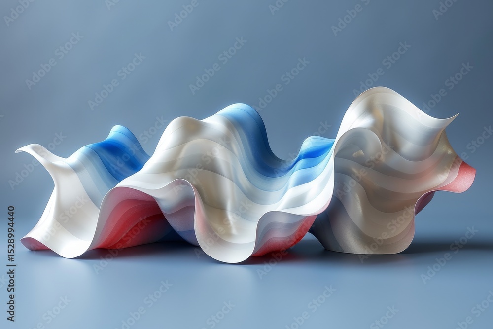 Aufkleber an elegant and colorful abstract composition features flowing waves in blue, white, and red hues, cr