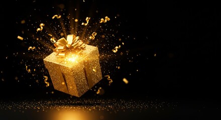 Golden gift box bursting with joy and confetti in a vibrant celebration Generative AI