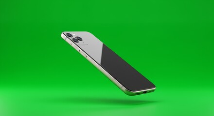Floating mobile device showcases sleek design against vibrant green backdrop for modern tech enthusiasts Generative AI