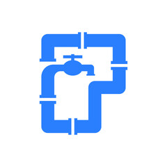 illustration of pipe forming a letter P with a water tap. logo template for plumbing company. plumber logo.