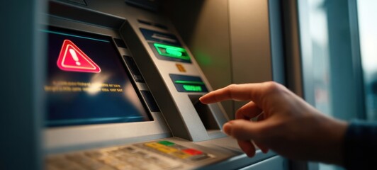 The ATM displaying a warning message during a financial transaction.