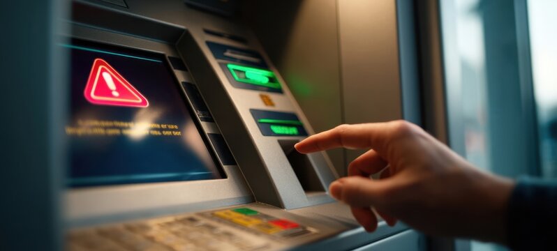 The ATM displaying a warning message during a financial transaction.