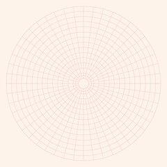 Polar coordinate circular grid isolated on white background. 360 degrees scale. Blank polar graph paper. Vector illustration. Mathematical graph. Lined blank on transparent background.