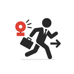 Silhouette of Businessman Running from Surveillance Alarm Alert Icon. This is suitable for business presentation, design, clip art, element design and many more artwork.