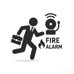 Businessman Evacuating Due to Fire Alarm Emergency Situation in Office Icon. This is suitable for business presentation, design, clip art, element design and many more artwork.
