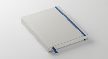 Blank Notebook Mockup White Cover with Blue Ribbon