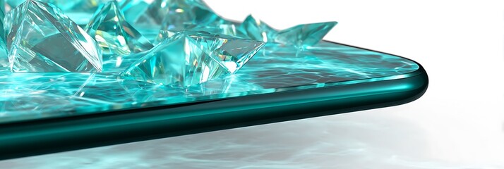 teal stylized wireless charger with crystalline energy waves sharp clean reflections conceptual product art for electronics