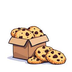 Vsai chocolate chip cookies overflowing from cardboard box