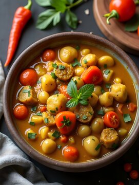 Top View Mild Vegetable Curry, Food Setting