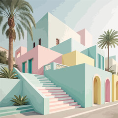  Abstract Architectural Rendering Pastel Colors Geometric Shapes
