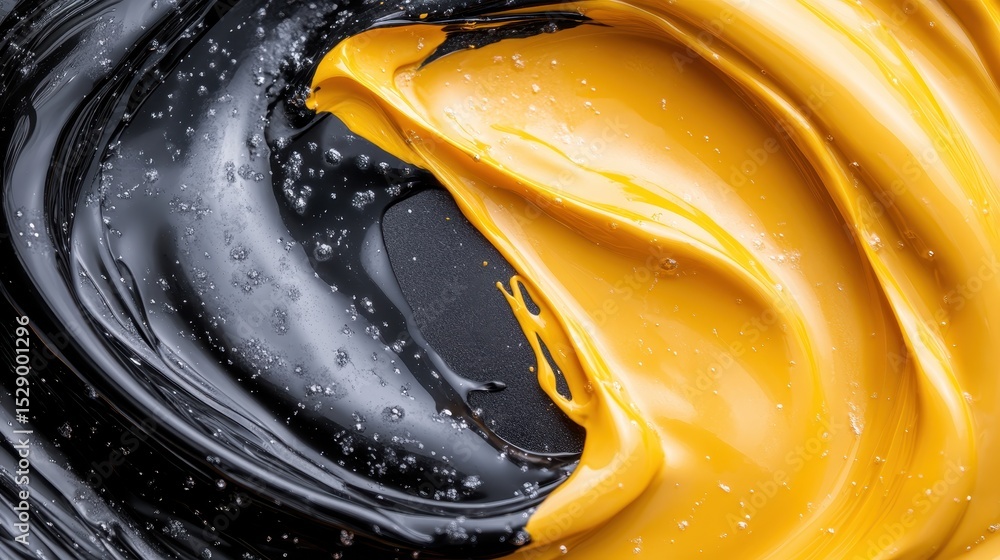 Poster an abstract image showcasing a swirling pattern of black and yellow paint, evoking emotions and offe