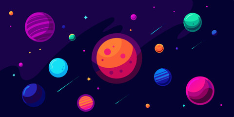 Vibrant Glowing Universe Art Featuring Dynamic Planetary Clouds Vector Illustration Background
