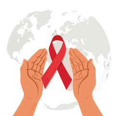 A Red Ribbon Held In The Hands  Against White Background Symbolizing Awareness And Support For Cancer Environmental Health Representing Concept World Day