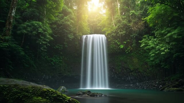 Jungle waterfall tranquil scene