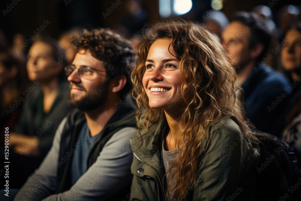 Aufkleber an engaging snapshot of an audience captivated by a live performance, revealing emotions of joy and 
