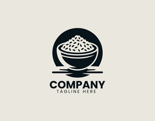 Fluffy White Rice Bowl Simple Wholesome Staple Food Vector Logo Design