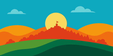 Obraz premium Scenic Hilltop View Landscape Background with Rolling Hills Vector Illustration