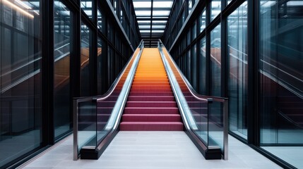 Obraz premium An architectural marvel showcasing a modern staircase with a colorful gradient design, reflecting contemporary style and sophistication in urban spaces.