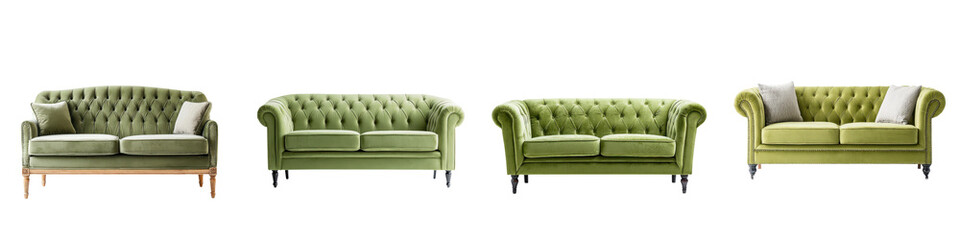 Fototapeta premium Classic green velvet Chesterfield style furniture set