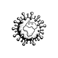 World virus pandemic concept: A cartoon depiction of Earth as a Coronavirus cell