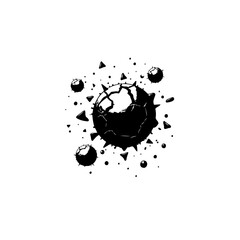 Monochrome Abstract Composition of Black Spheres with Spikes and Scattered Elements