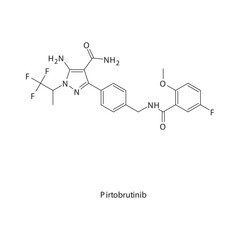Pirtobrutinib chemical structure skeletal formula. Non-covalent BTK inhibitor drug used to treat B-cell malignancies, mantle cell lymphoma. Simple schematic illustration.