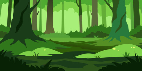 Lush Mossy Forest Floor Background with Green Moss and Ferns Vector Illustration