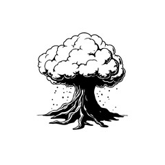 Isolated monochrome tree illustration on white background evoking natural serenity