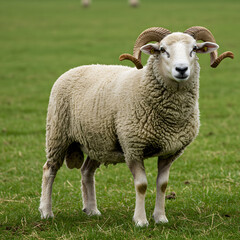 Majestic Ram in Lush Pasture: A Stunning Photograph of a Male Sheep on transparent background