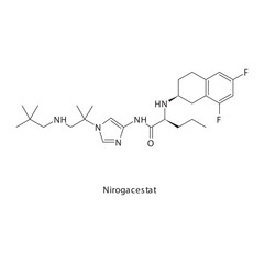 Nirogacestat chemical structure skeletal formula. Gamma-secretase inhibitor drug used to treat Desmoid tumors (aggressive fibromatosis). Simple schematic illustration.