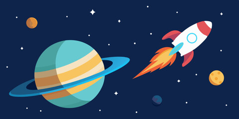 Futuristic Rocket Ship Soaring Past a Luminous Gas Giant Vector Illustration Background