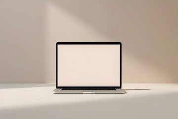 A blank computer screen sits on a laptop, which is placed on both the wall and the floor, showcasing a versatile digital device display design