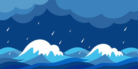 Turbulent Stormy Ocean Seascape Background with Dark Waves Vector Illustration