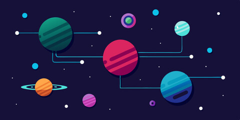 Modern Tech Inspired Vector Planets in a Cosmic Circuit Layout Vector Illustration Background
