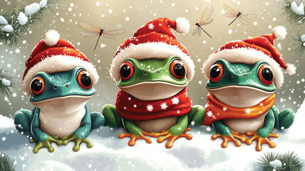 Holiday Greeting with Festive Frogs.
