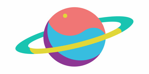 Bright Vector Illustration of a Colorful Planet with Orbiting Moons Vector Illustration